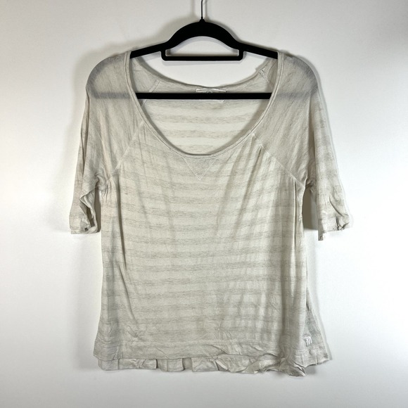 Abercrombie & fitch Striped sparkly top women's large Short Sleeves Ivory Y2K - Picture 1 of 9